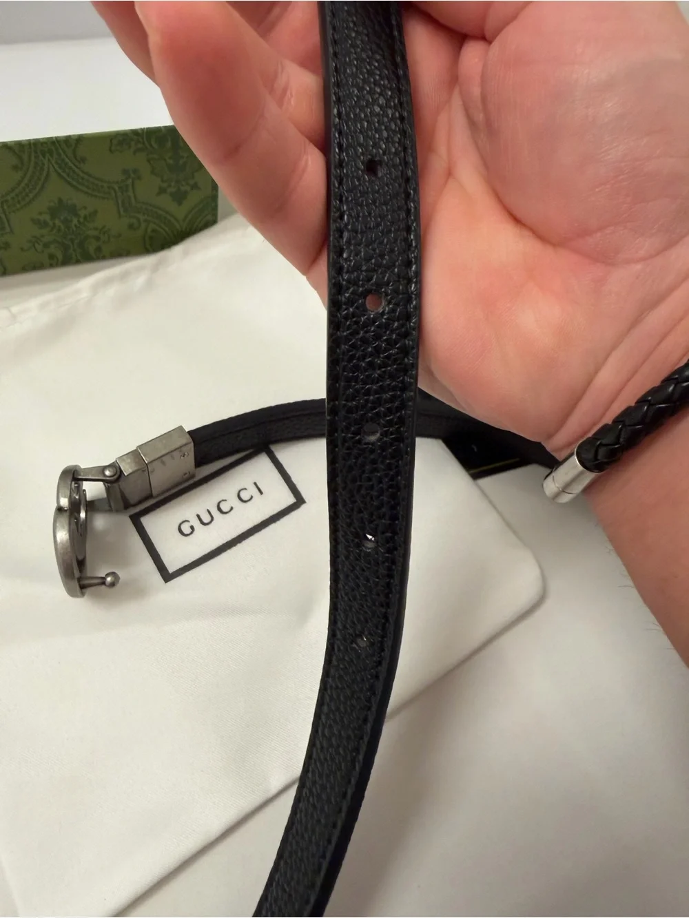 Gucci Black Leather Interlocking G Belt with Silver Hardware